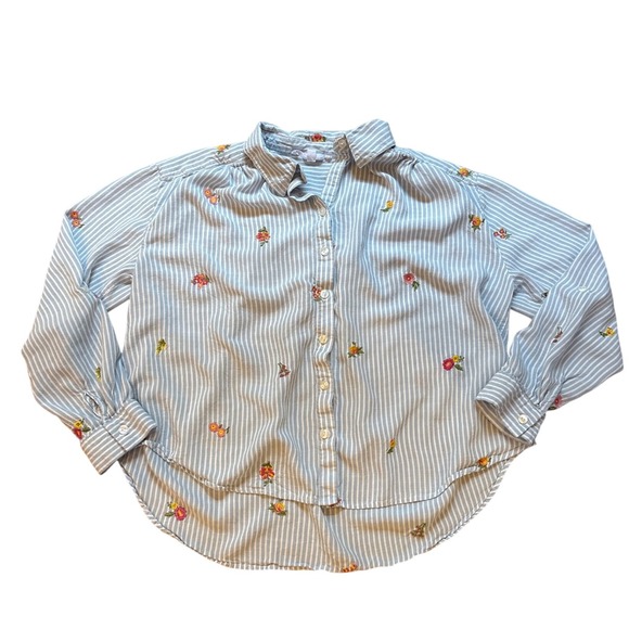 Jane + Delancey Tops - Jane + Delancey Button Down Women Blue Floral Striped Embroidered SIZE L
